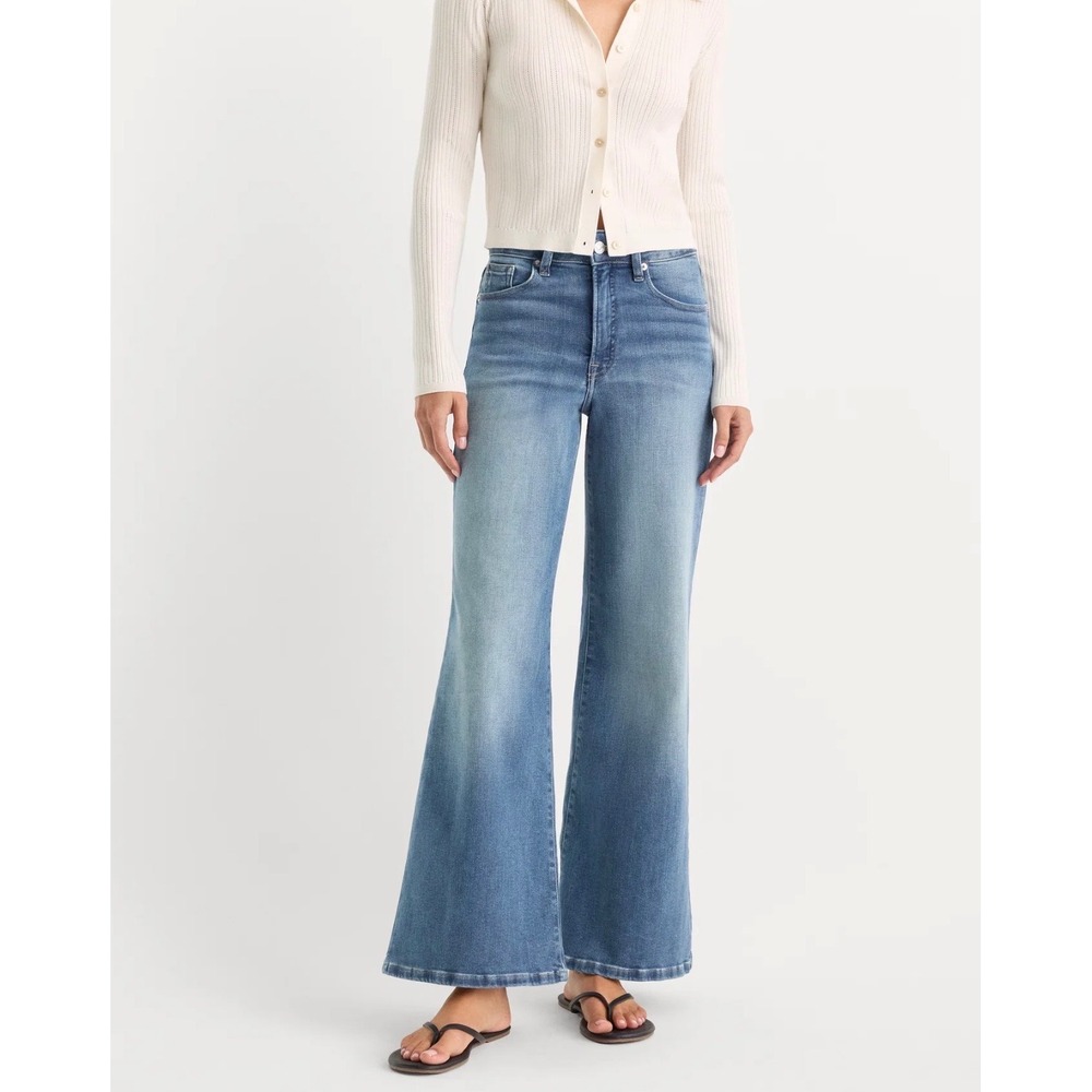 Good American Soft Tech Good Waist Palazzo Ankle Jeans Blue Wide Leg 4 27